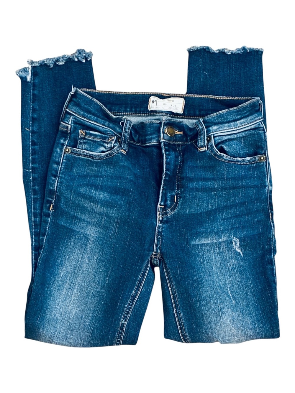 Free People Dark Blue Skinny Jeans with Frayed Hem